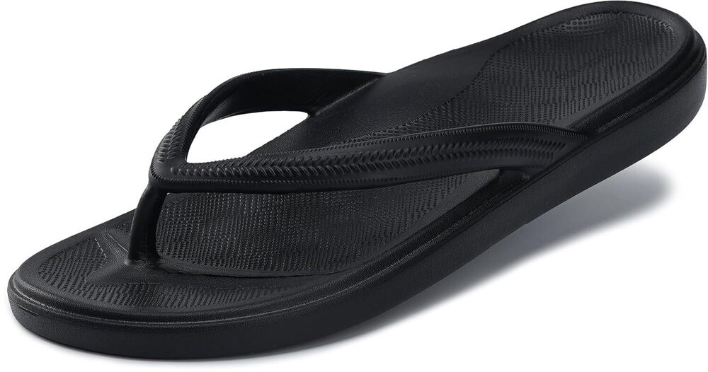 Arch Support Flip Flops Women Size 8 Black Toe Post